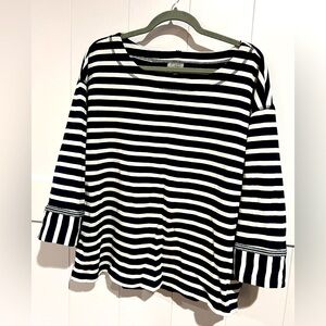 T by Talbots XLP Womens Nautical stripes Navy Blue & White 3/4 sleeve top Petite